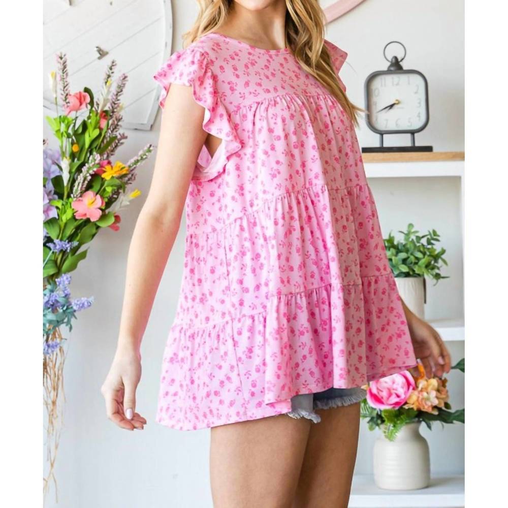 NEW HEIMISH USA floral ruffled tiered top in pink - Picture 3 of 3